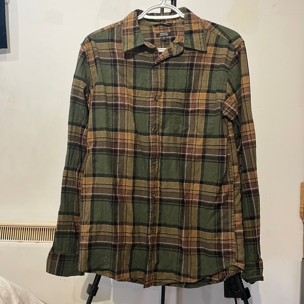 Green and brown plaid shirt